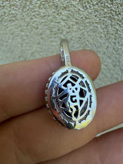 MOISSANITE Royalty Midnight Ocean Pendant - 925 Silver - Oval Genuine Blue Sapphire Stone