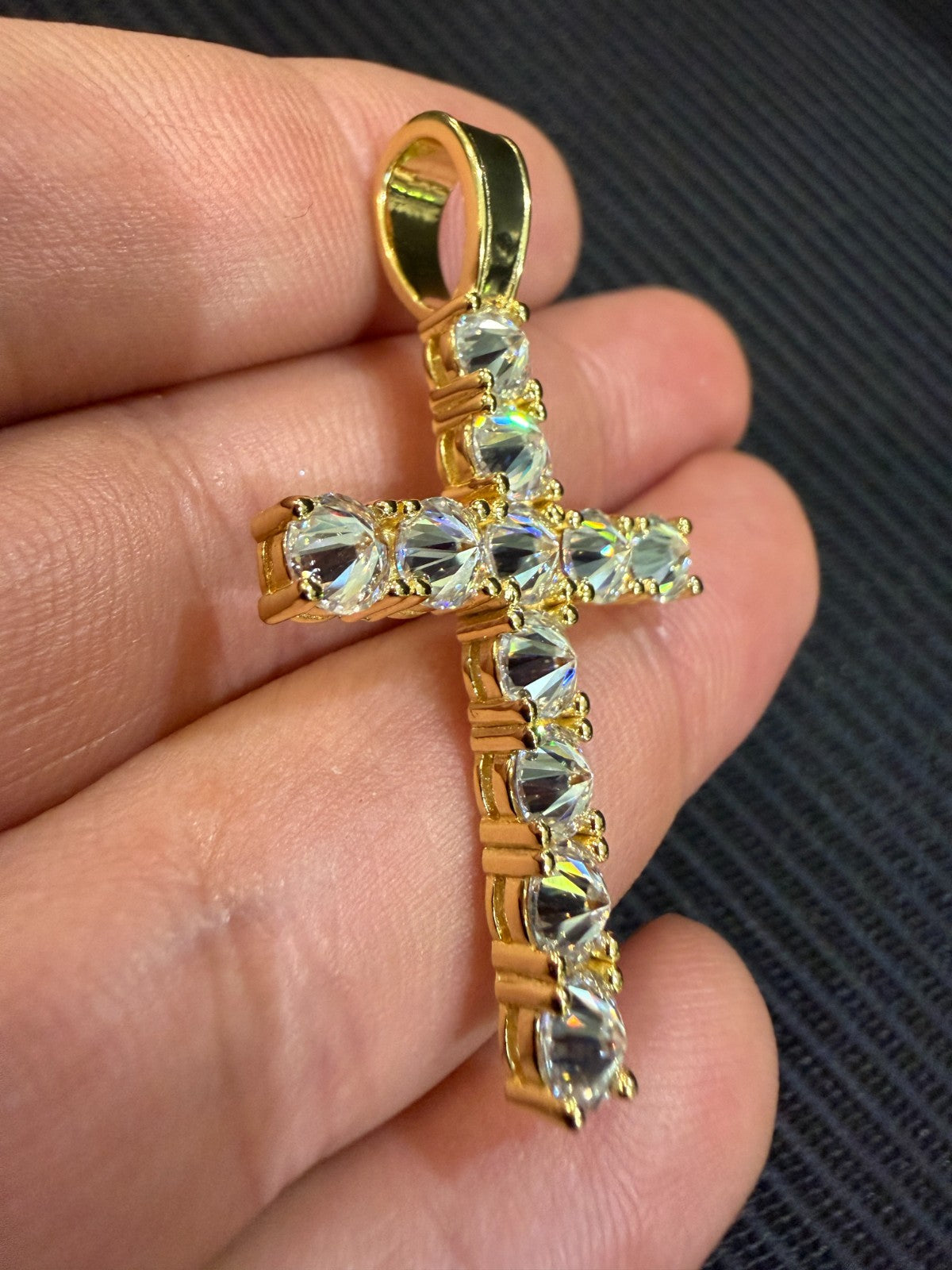 14k Gold Over 925 Silver Cross Iced Pendant Upside Down Set Reverse MOISSANITE