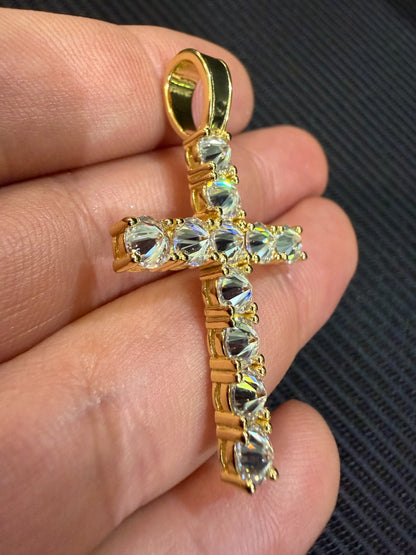 14k Gold Over 925 Silver Cross Iced Pendant Upside Down Set Reverse MOISSANITE