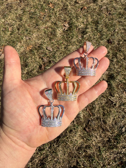 MOISSANITE Royalty Crown Pendant - 14k Yellow/Rose Gold Vermeil or 925 Silver - Large 2"