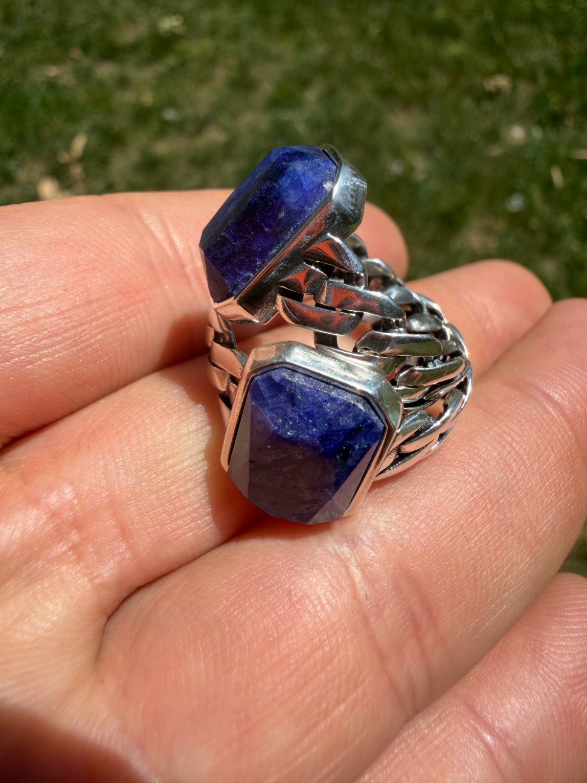 Havana Cuban Ring - 925 Silver - Genuine Blue Sapphire Stone