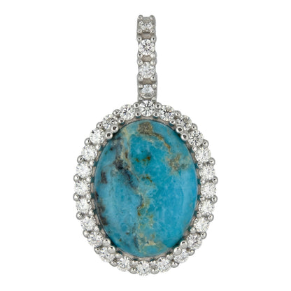 MOISSANITE Royalty Ocean Freeze Pendant - 925 Silver - Oval Genuine Blue Turquoise Stone