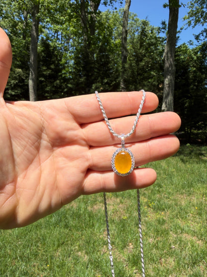 MOISSANITE Royalty Honey Pendant - 925 Silver - Oval Genuine Yellow Sapphire Stone