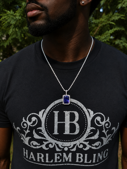 MOISSANITE Royalty Midnight Ocean Pendant - 925 Silver - Genuine Blue Sapphire Stone