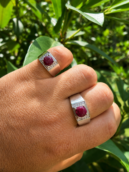 MOISSANITE Monarch Ring - 925 Silver - Genuine Red Ruby Stone