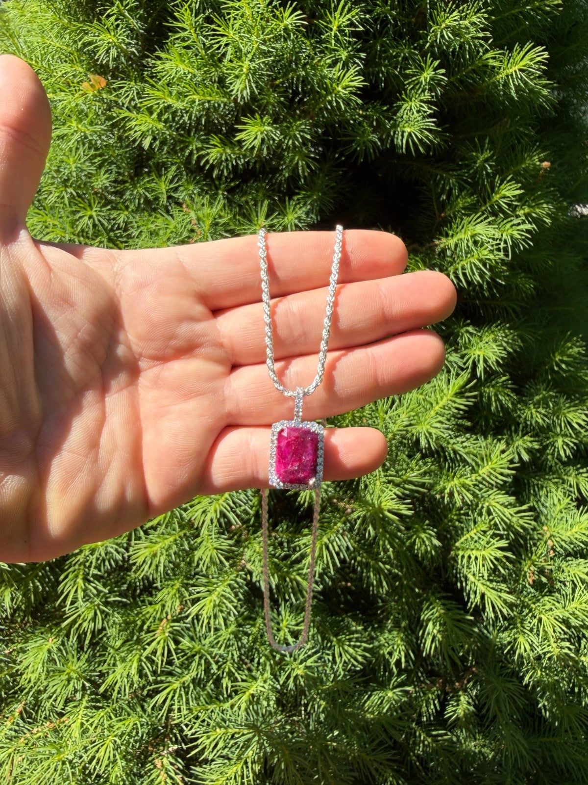 MOISSANITE Royalty Red Ruby Pendant - 925 Silver - Genuine Red Ruby Stone