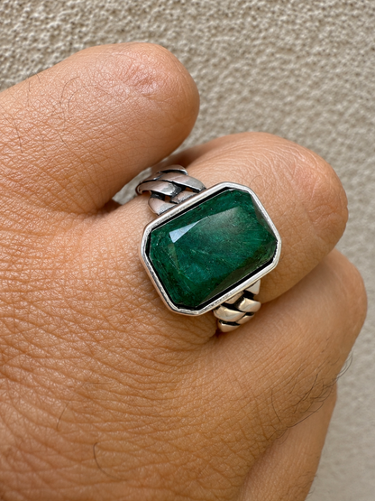 Havana Cuban Ring - 925 Silver - Genuine Green Emerald Stone