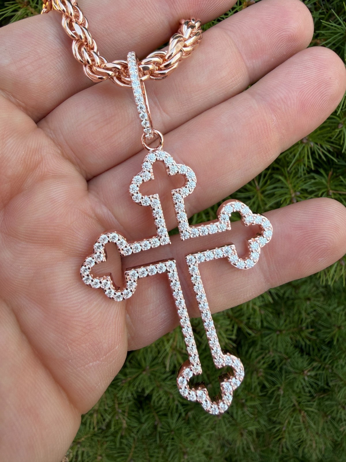 MOISSANITE Gothic Cross Cutout Pendant - 14k Rose Gold Vermeil 925 Silver - 3 Sizes 1.33"-3"