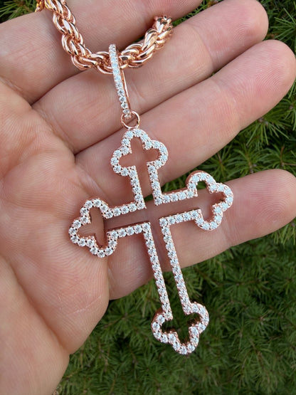 MOISSANITE Gothic Cross Cutout Pendant - 14k Rose Gold Vermeil 925 Silver - 3 Sizes 1.33"-3"