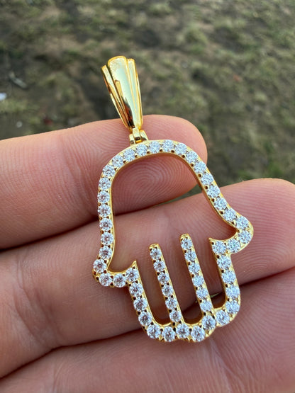 MOISSANITE Hamsa Cutout Pendant - 14k Gold Vermeil 925 Silver - 3 Sizes 1.25"-2.75"