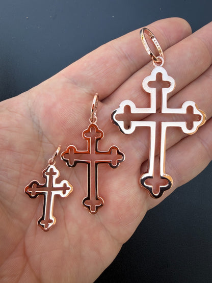 MOISSANITE Gothic Cross Cutout Pendant - 14k Rose Gold Vermeil 925 Silver - 3 Sizes 1.33"-3"