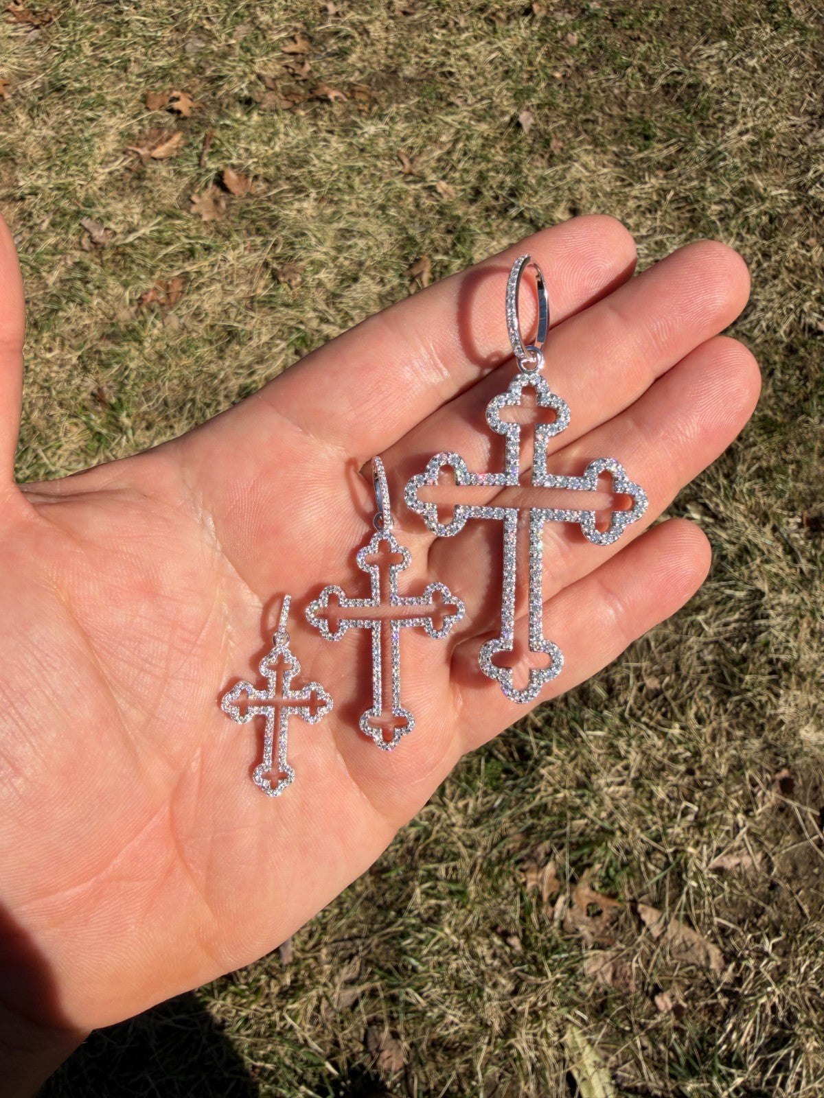 MOISSANITE Gothic Cross Cutout Pendant - 925 Silver - 3 Sizes 1.33"-3"