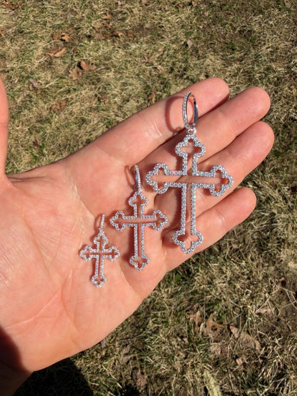 MOISSANITE Gothic Cross Cutout Pendant - 925 Silver - 3 Sizes 1.33"-3"
