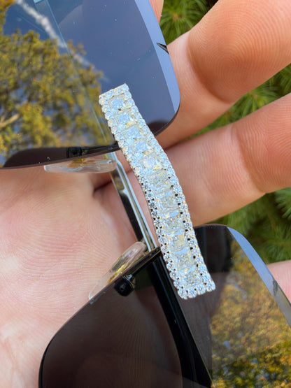 MOISSANITE Baguette Custom Iced Out Sunglasses - 925 Silver Buffs - Black