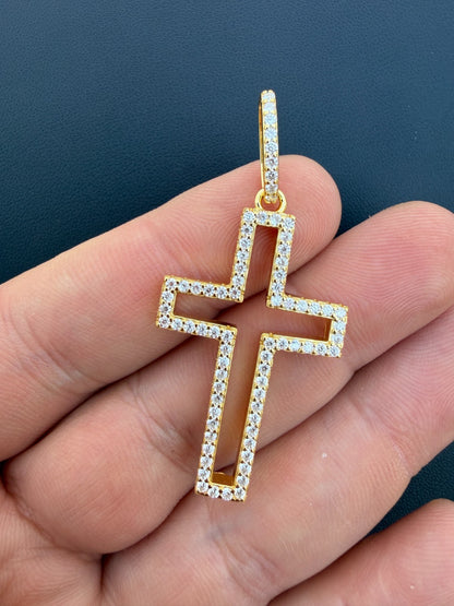 MOISSANITE Classic Cross Cutout Pendant - 14k Gold Vermeil 925 Silver - 3 Sizes 1.33"-3"