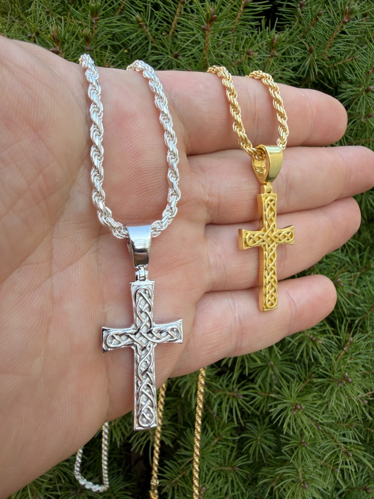 Viking Warrior Celtic Cross Pendant - 14k Gold Vermeil 925 Silver - Medium 1.75"