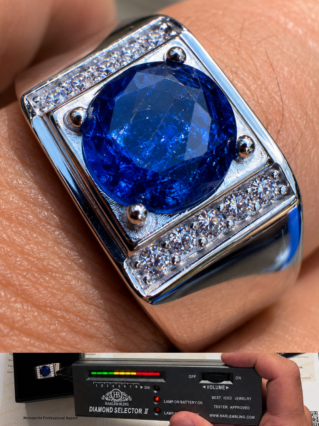 MOISSANITE Monarch Ring - 925 Silver - Genuine Blue Sapphire Stone