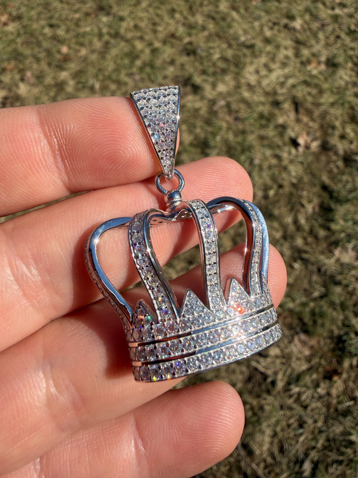 MOISSANITE Royalty Crown Pendant - 14k Yellow/Rose Gold Vermeil or 925 Silver - Large 2"