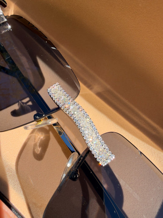 MOISSANITE Baguette Custom Iced Out Sunglasses - 925 Silver Buffs - Black