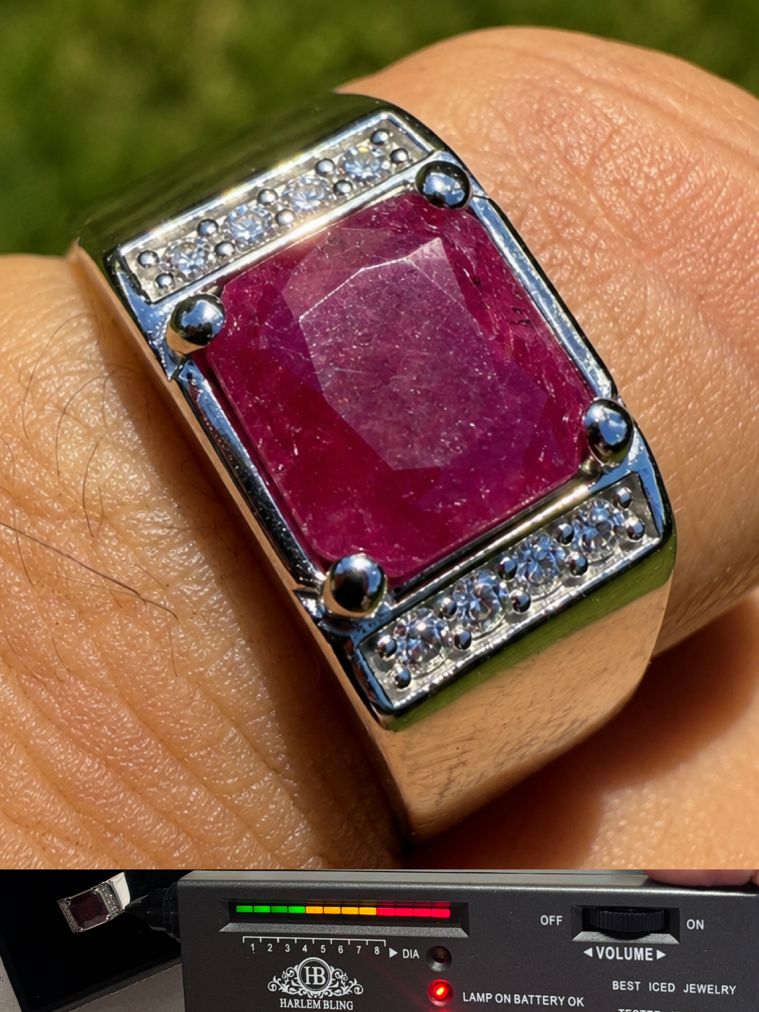 MOISSANITE Monarch Ring - 925 Silver - Genuine Red Ruby Stone