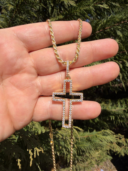 MOISSANITE Classic Cross Cutout Pendant - 14k Gold Vermeil 925 Silver - 3 Sizes 1.33"-3"