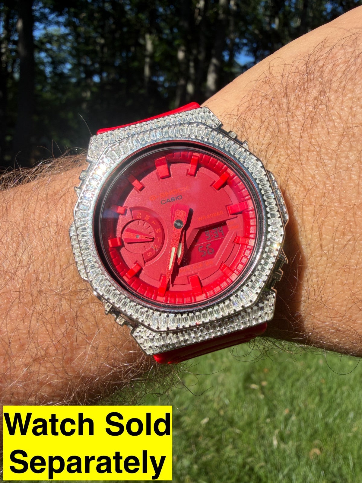 MOISSANITE 925 Silver Iced Baguette BEZEL Kit Ice Out Casio G Shock GA2100 Watch