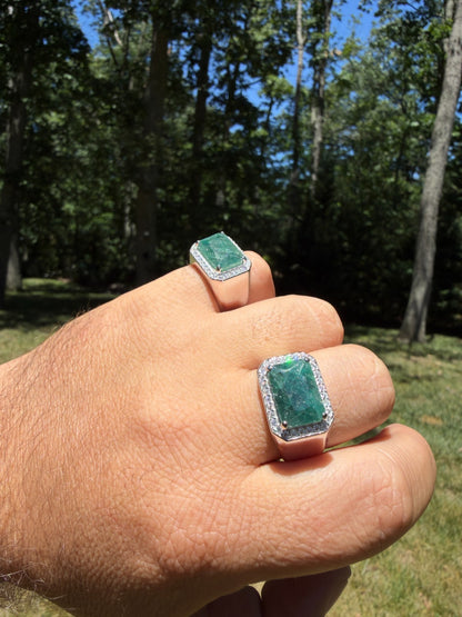 MOISSANITE Fortress Ring - 925 Silver - Genuine Green Emerald Stone
