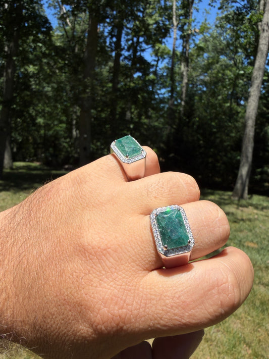 MOISSANITE Fortress Ring - 925 Silver - Genuine Green Emerald Stone