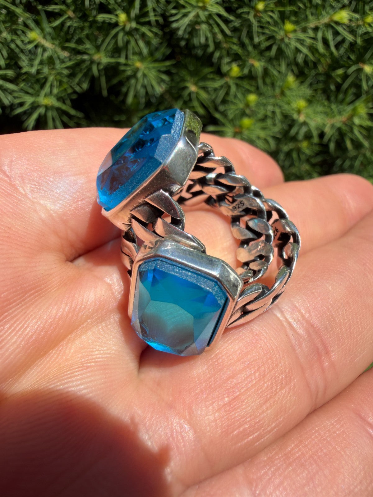 Havana Cuban Ring - 925 Silver - Lab Aquamarine Stone