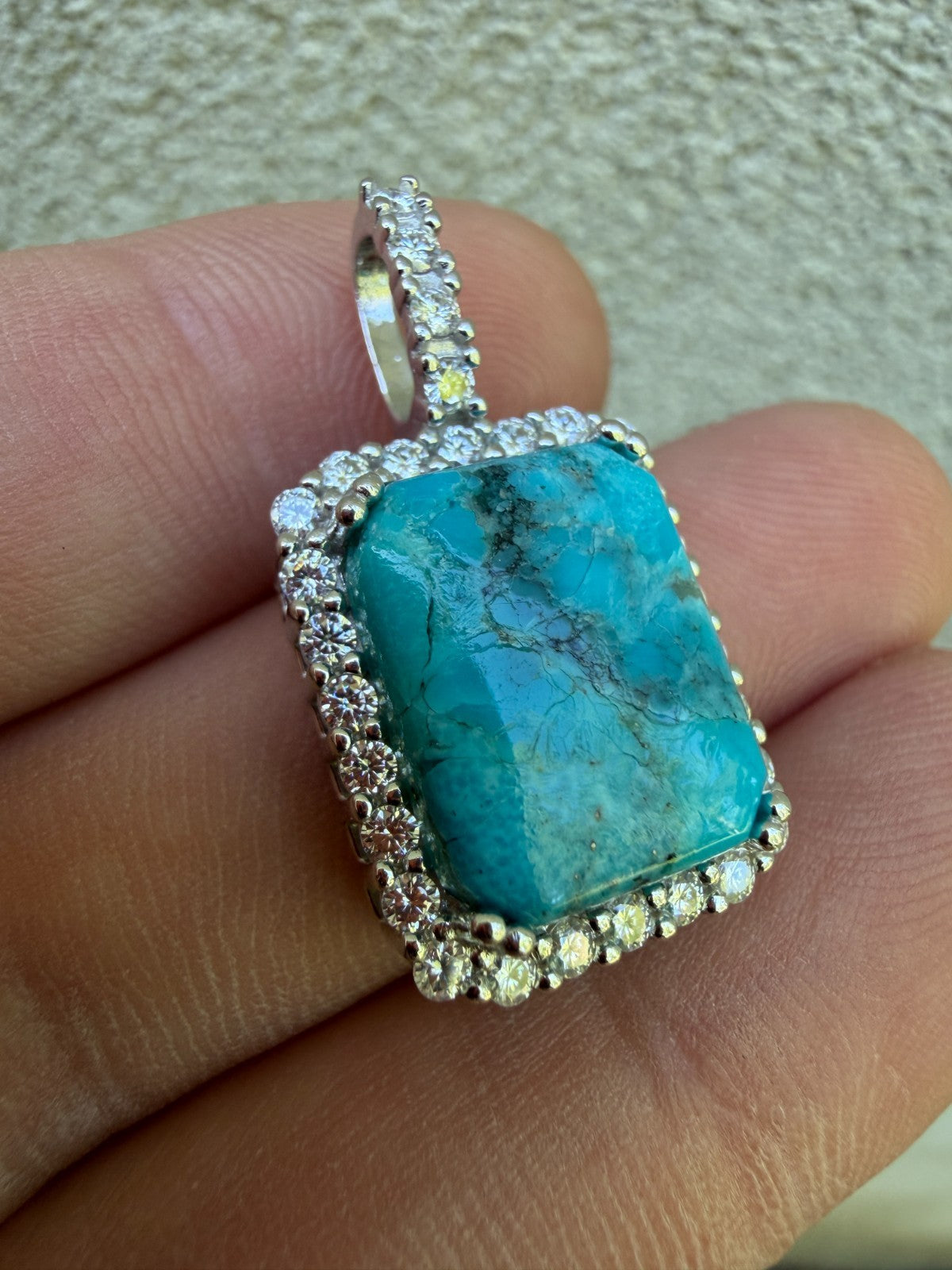 MOISSANITE Royalty Ocean Freeze Pendant - 925 Silver - Genuine Blue Turquoise Stone