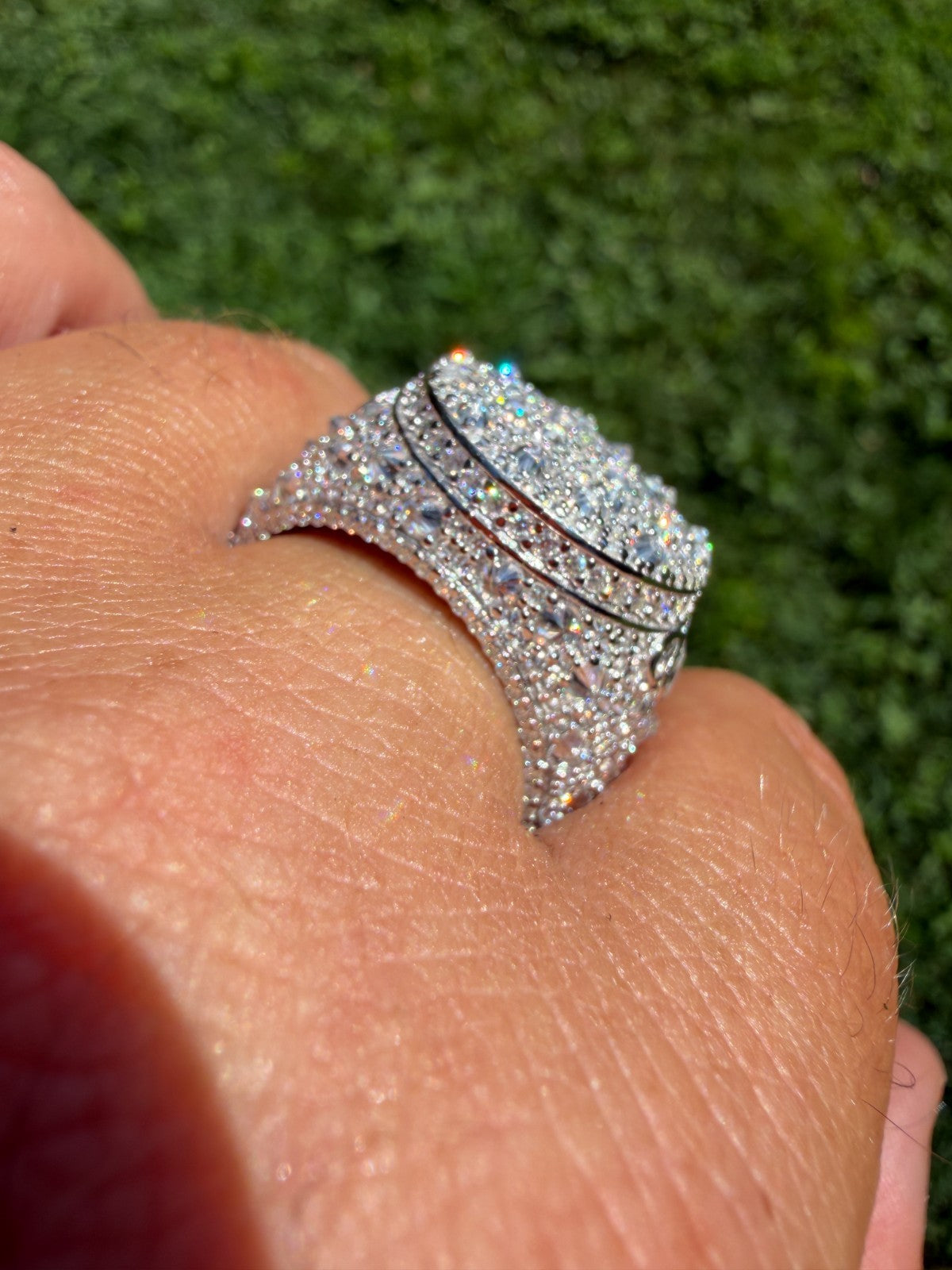 MOISSANITE Moses Upside Down Mosaic Set Iced Out Ring - 925 Silver
