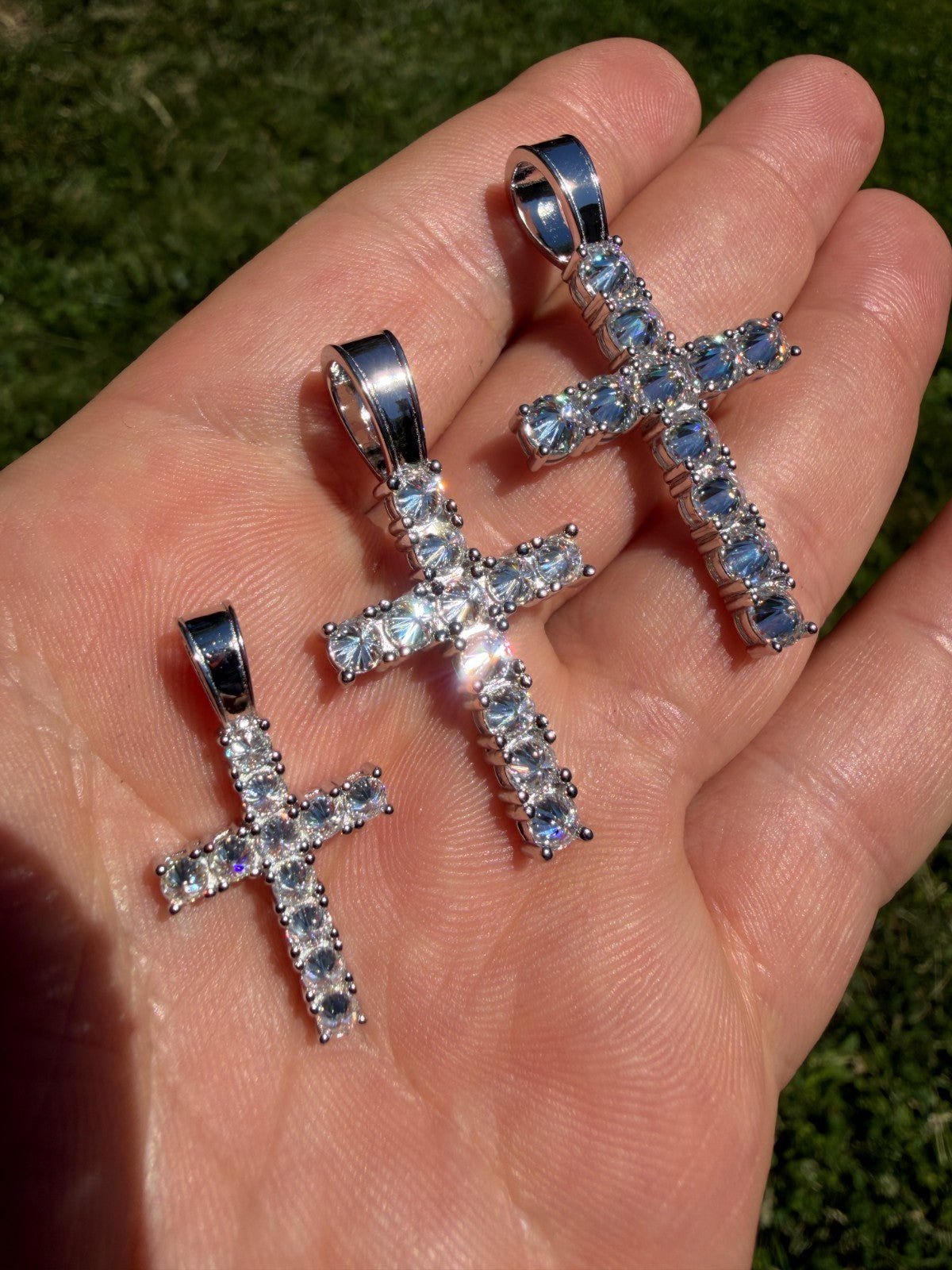 Real 925 Silver Cross Iced Pendant Upside Down Set Reverse MOISSANITE Necklace