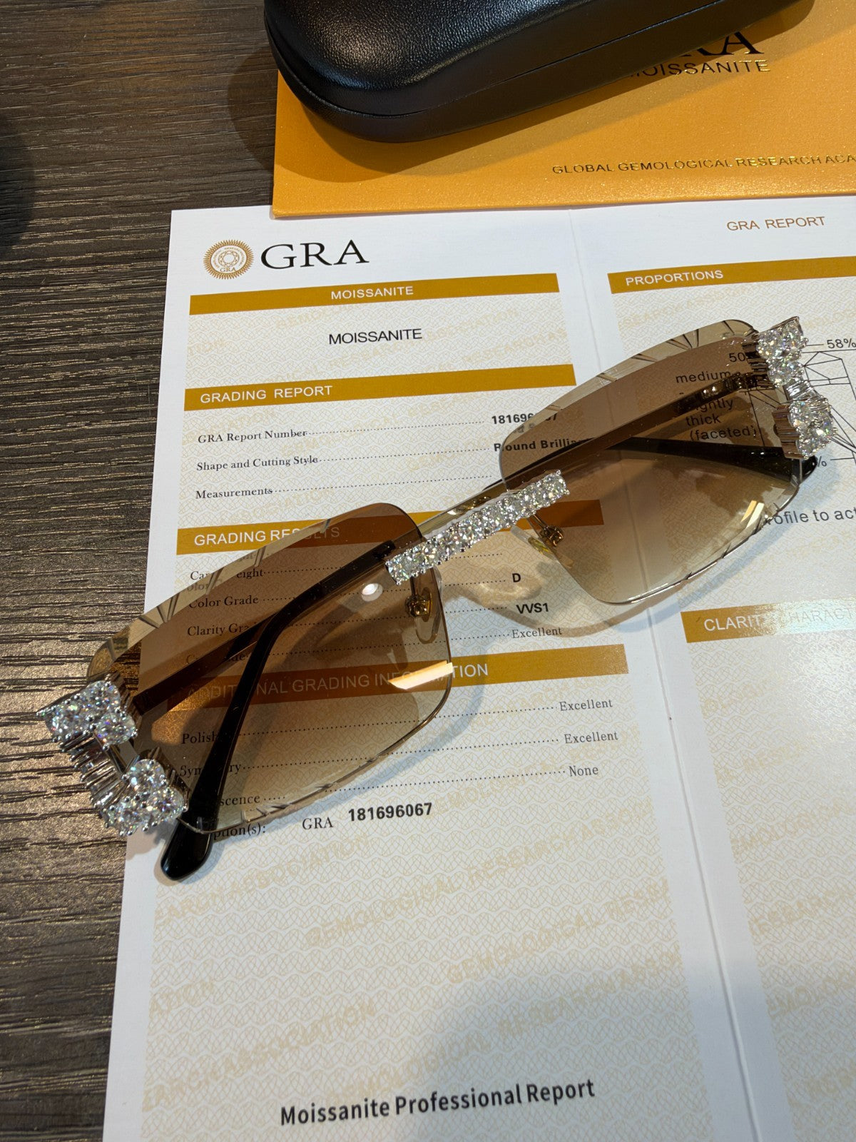 MOISSANITE Big Stone 15ct Iced Out Sunglasses - 925 Silver Buffs - Light Brown