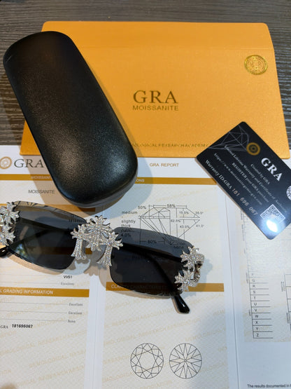 MOISSANITE Hearts Chrome Cross Iced Out Sunglasses - 925 Silver Buffs - Black