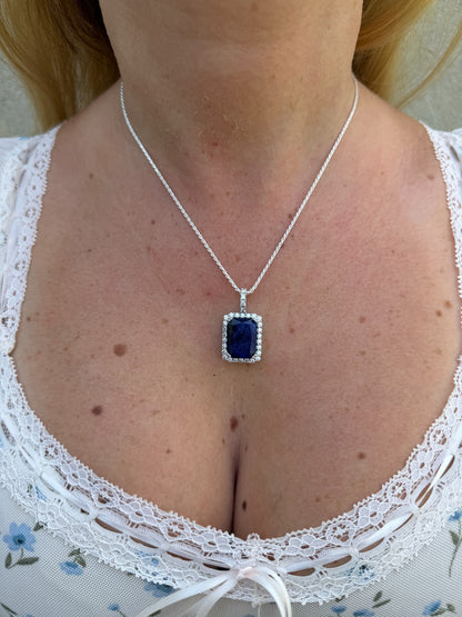 MOISSANITE Royalty Midnight Ocean Pendant - 925 Silver - Genuine Blue Sapphire Stone