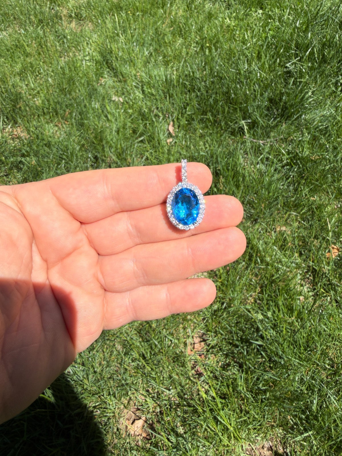 MOISSANITE Royalty Ocean Freeze Pendant - 925 Silver - Oval Lab Aquamarine Stone