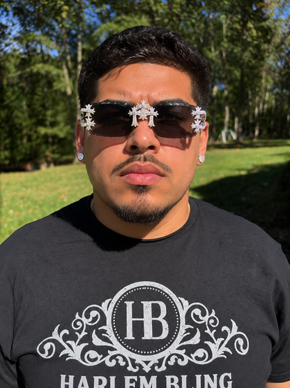 MOISSANITE Hearts Chrome Cross Iced Out Sunglasses - 925 Silver Buffs - Black