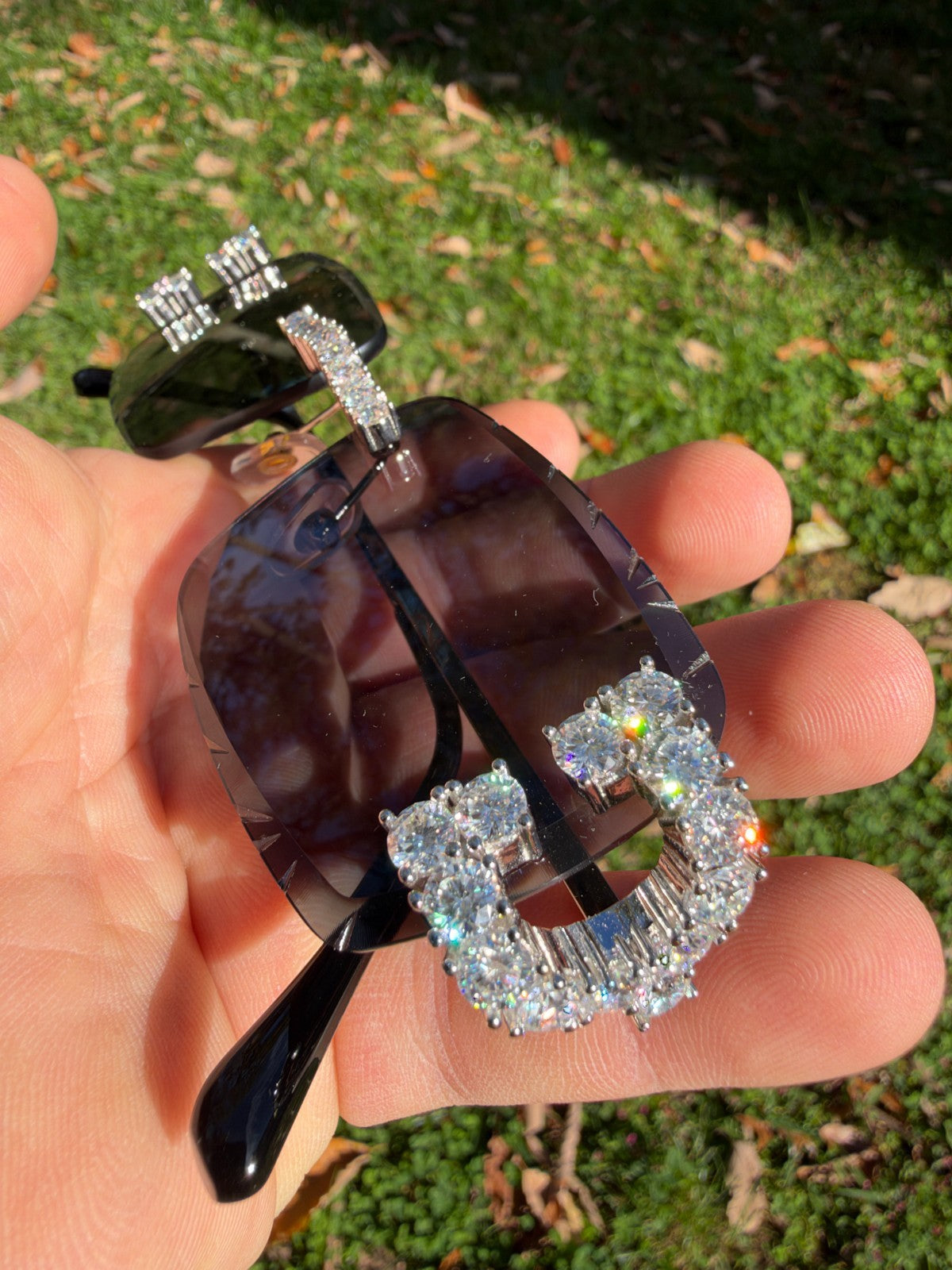 MOISSANITE Big Stone 15ct Iced Out Sunglasses - 925 Silver Buffs - Black