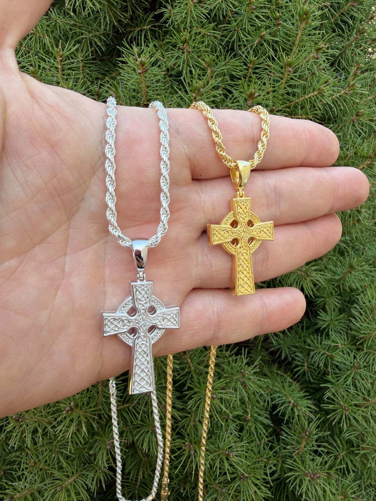 Handmade Viking Celtic Cross Pendant - 14k Gold Vermeil 925 Silver - Medium 1.75"