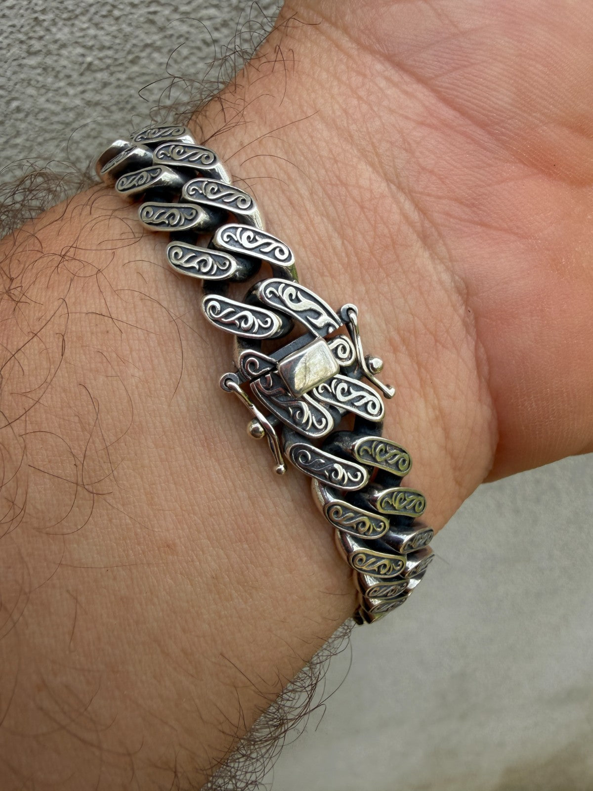 Mens Custom 12mm Hawaiian Scroll Miami Cuban Link Bracelet Real 925 Silver