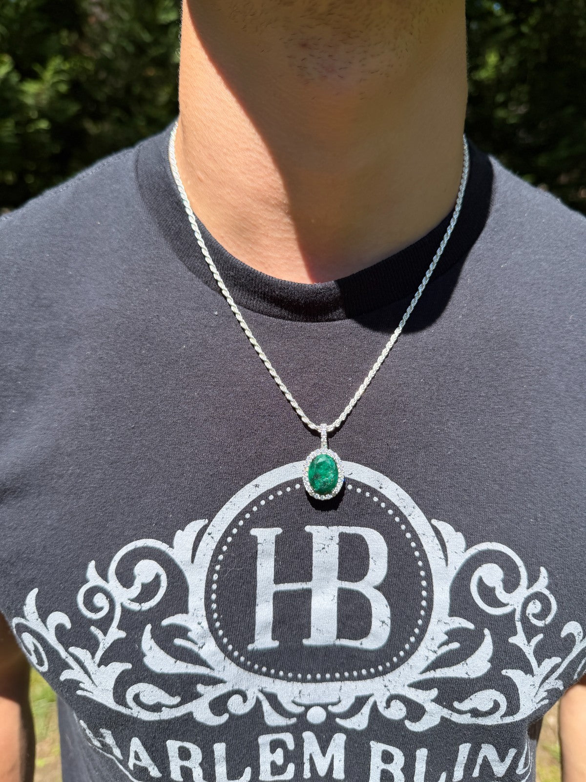 MOISSANITE Royalty Green Phantom Pendant - 925 Silver - Oval Green Emerald Stone