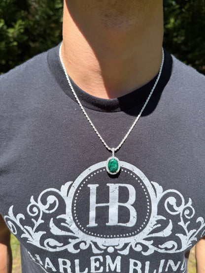 MOISSANITE Royalty Green Phantom Pendant - 925 Silver - Oval Green Emerald Stone