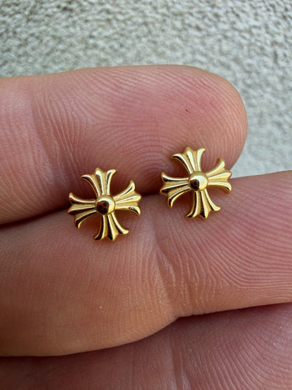 Hearts Of Chrome Cross Earrings - 14k Gold Vermeil 925 Silver - 8mm
