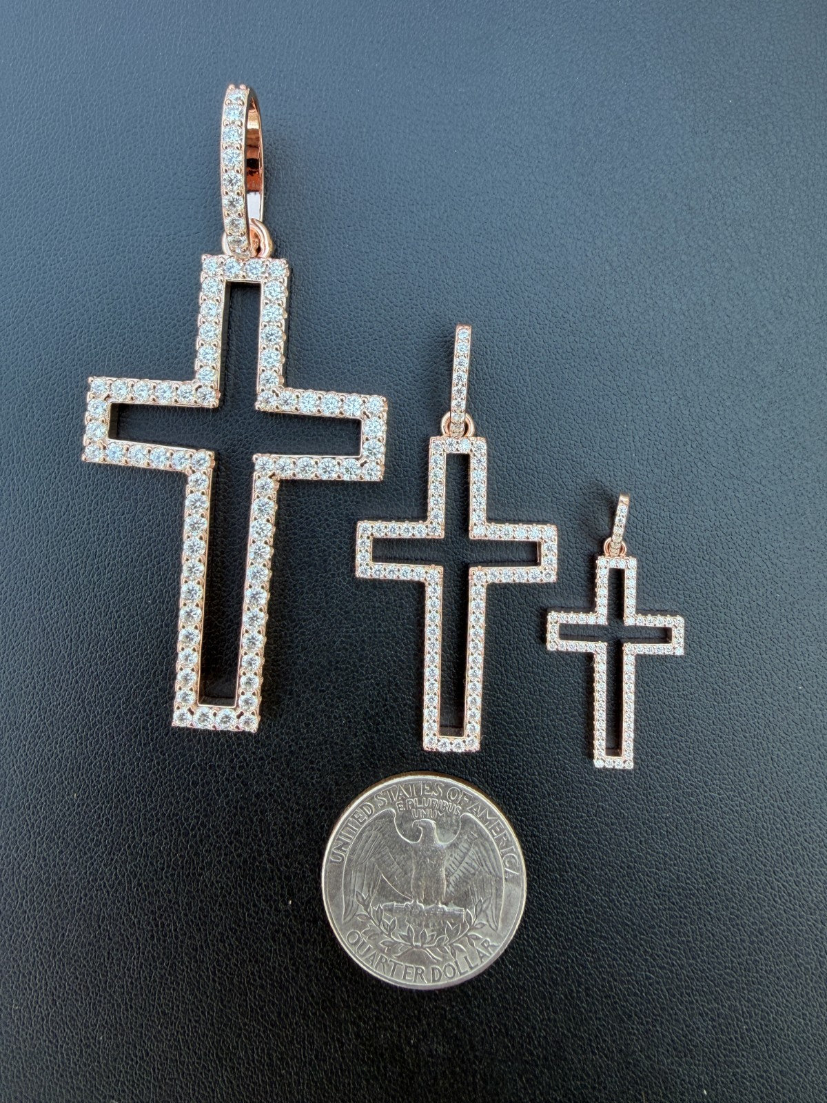MOISSANITE Classic Cross Cutout Pendant - 14k Rose Gold Vermeil 925 Silver - 3 Sizes 1.33"-3"