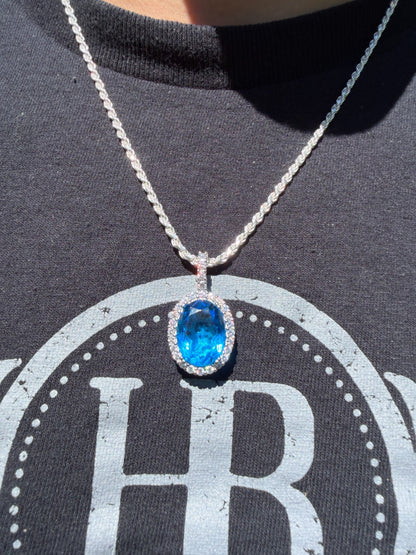 MOISSANITE Royalty Ocean Freeze Pendant - 925 Silver - Oval Lab Aquamarine Stone