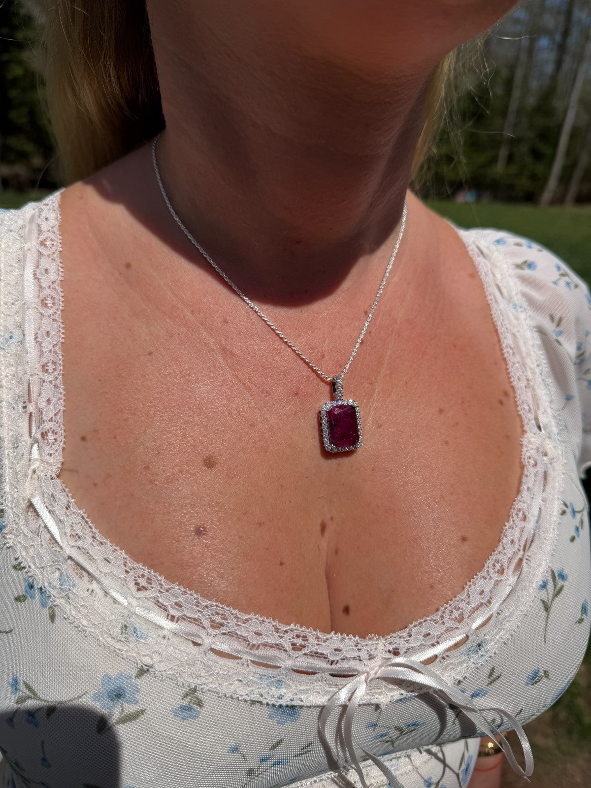 MOISSANITE Royalty Red Ruby Pendant - 925 Silver - Genuine Red Ruby Stone