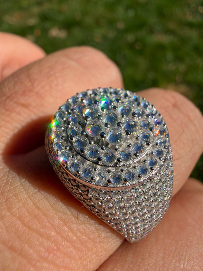 MOISSANITE Upside Down Reverse Set Cluster Iced Out Pinky Ring - 925 Silver