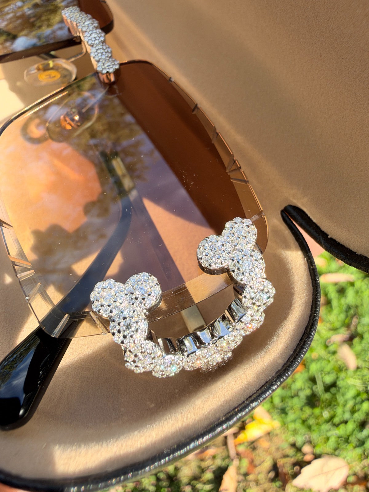 MOISSANITE Cluster Custom Iced Out Sunglasses - 925 Silver Buffs - Light Brown
