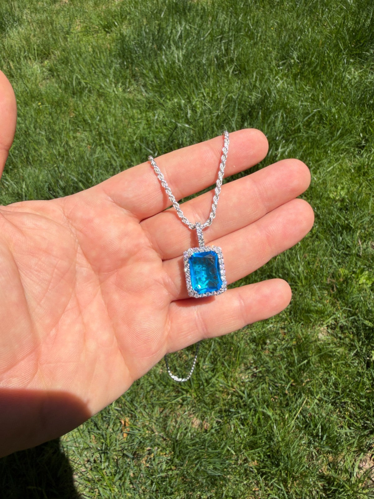 MOISSANITE Royalty Ocean Freeze Pendant - 925 Silver - Lab Aquamarine Stone