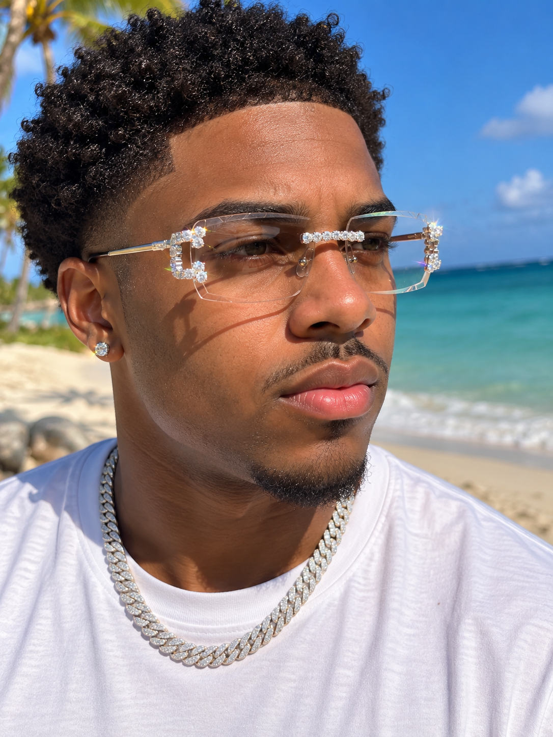 MOISSANITE Cluster Custom Iced Out Sunglasses - 925 Silver Buffs - Clear